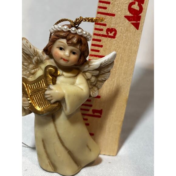 Vintage Pearl halo porcelain Christmas ornament house of Lloyd playing harp - Picture 10 of 12